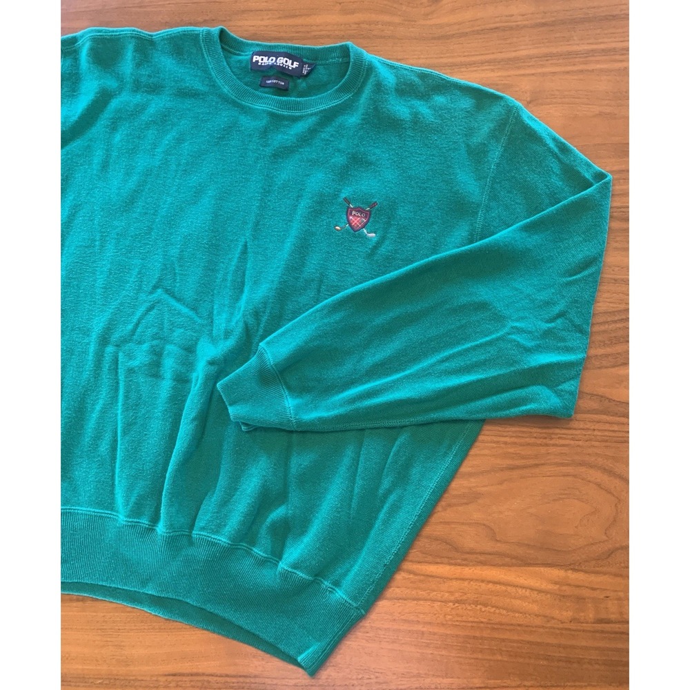 Vintage 90s Polo Golf Ralph Lauren Sweater Men XL Green Crest Pullover Hong Kong